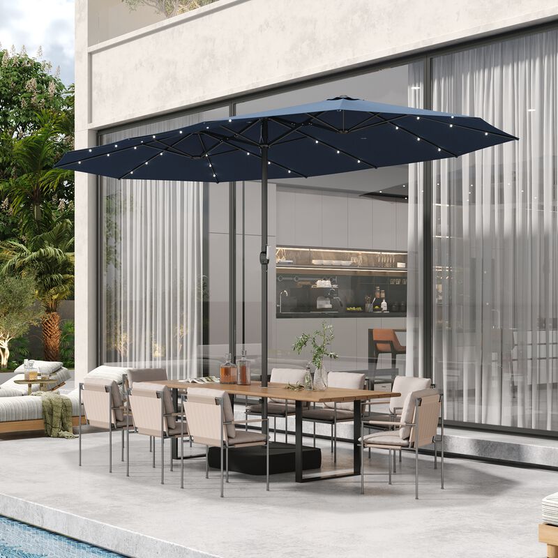 FUFU&GAGA 15ft Navy Blue Solar LED Double-Sided Patio Umbrella | Extra-Large Shade with Sturdy Base image number 3