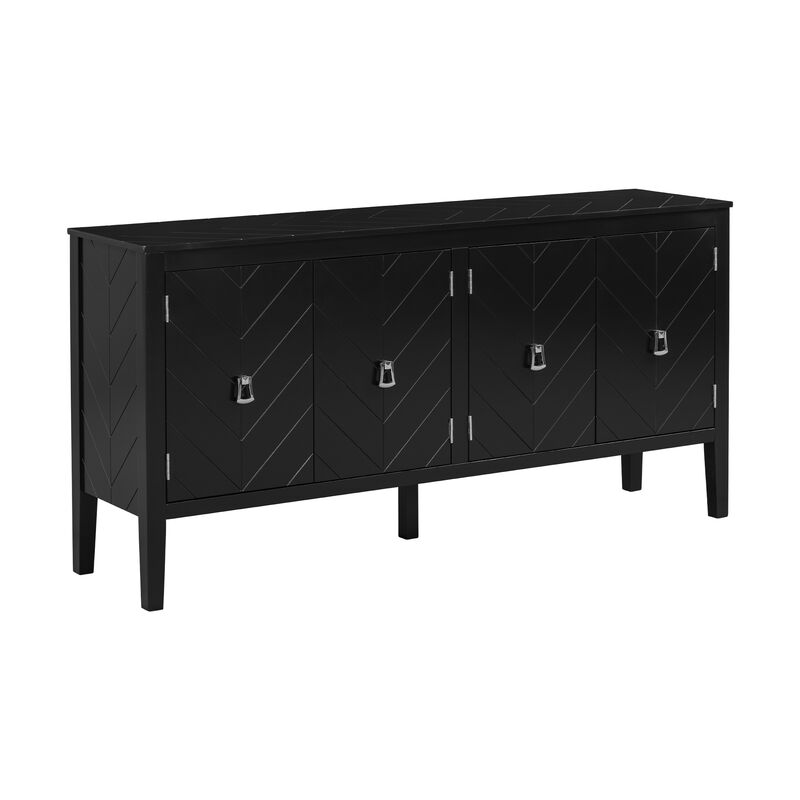 TATEUS 63" Four-Door Sideboard – Geometric Pattern with Vintage Metal Handles