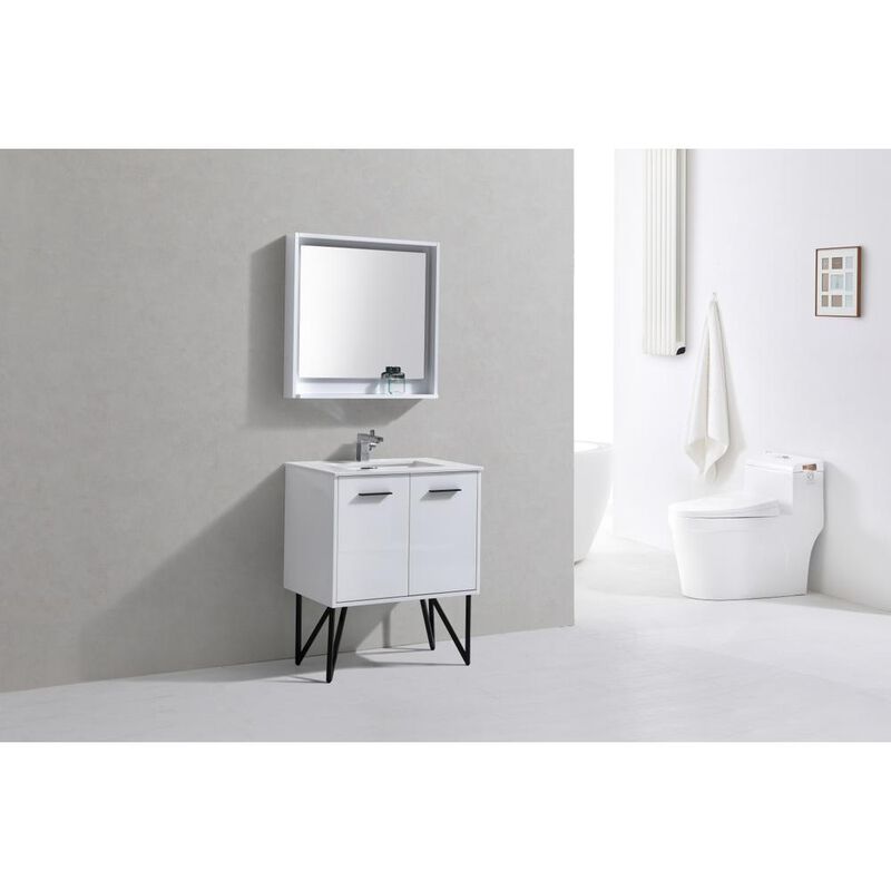 Kubebath Bosco 30 Modern Bathroom Vanity w/ Quartz Countertop and Matching Mirror