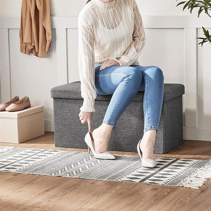 Foldable Ottoman with Storage Compartment – Soft-Top Organizer for Pillows, Toys, or Magazines