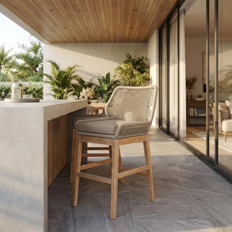 Teak, Rope Outdoor Counter Stool, Weather-Resistant Material, Patio Use image number 3