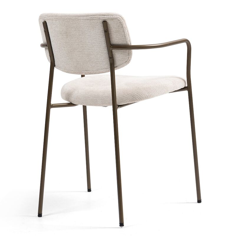 Glamour Home Set of 2 Bernard Beige Washed Woven Fabric Dining Chair with Iron Arms and Legs