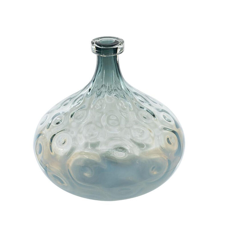 HomeRoots 13" Light Blue Hammered Glass Table Vase image number 2