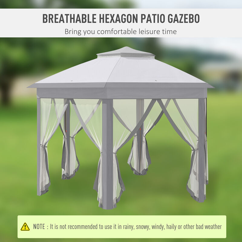 Outsunny 13' x 13' Pop Up Gazebo, Hexagonal Canopy Shelter with 6 Zippered Mesh Netting, Event Tent with Strong Steel Frame for Patio Backyard Garden Wedding Party, Gray