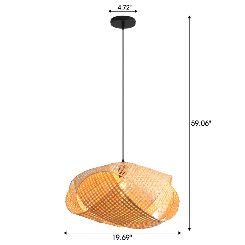 19.7" Coastal Handwoven Bamboo Natural Strap Globe Shape Pendant Light for Living Room, Dining Room and Kitchen Island image number 6