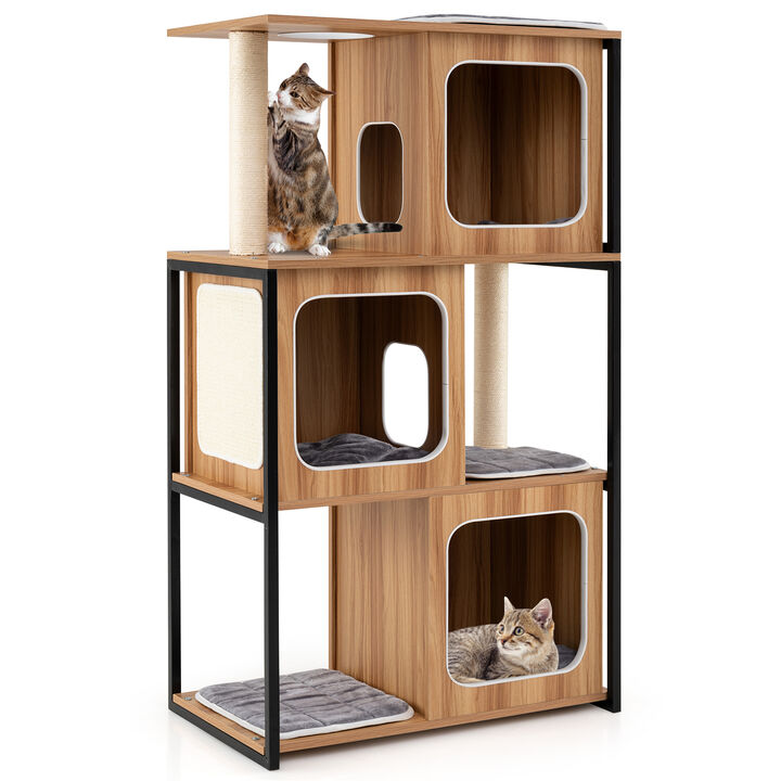 Designer Cat Tree with Metal Frame, Platforms, and Sisal Scratchers