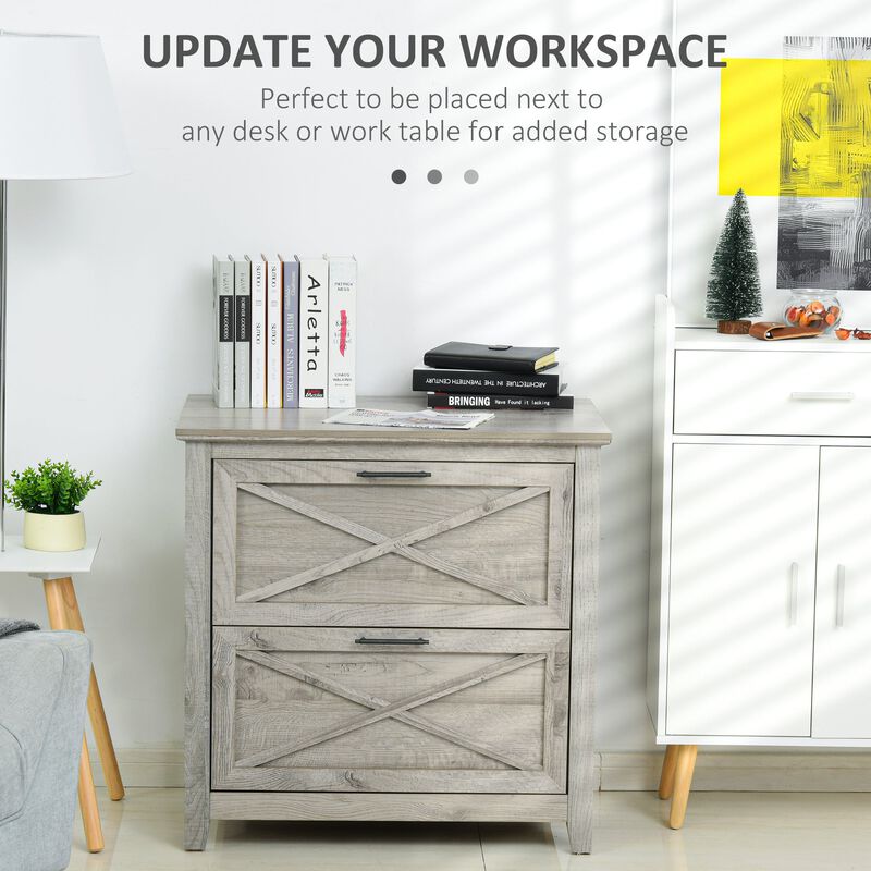 Retro Wooden 2-Drawer Lateral File Chest Cabinet Pedestal for Document Storage with Hanging Bar for Letter/Legal Size, Grey image number 4