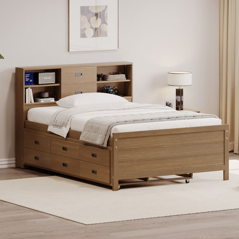 Merax Captain Bed with Storage Bookcase Headboard