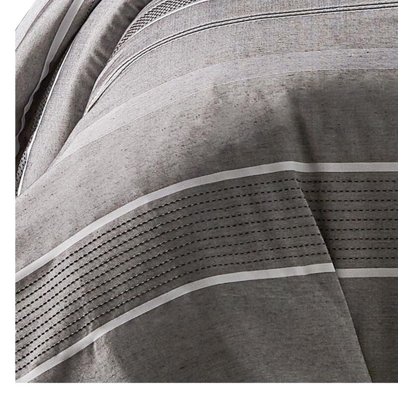 Arlo 3 Piece Queen Size Comforter Set, Striped Woven Jacquard, Soft Gray - Benzara