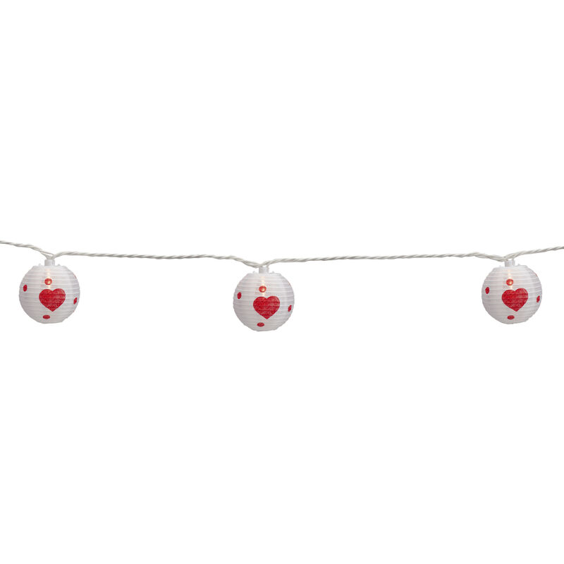 10-Count White and Red Heart Paper Lantern Valentine's Day Lights  8.5ft White Wire