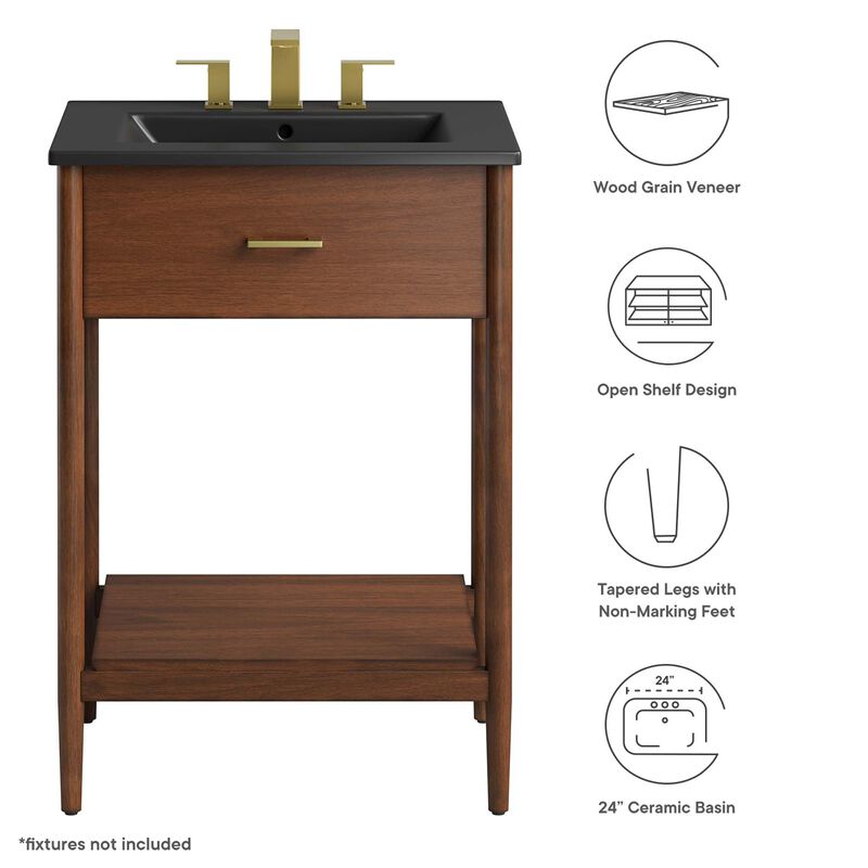 Modway EEI-6661-WAL-BLK Zaire 24" Bathroom Vanity, Walnut Black image number 3