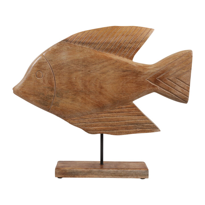 16x11" Wood Fish On Base