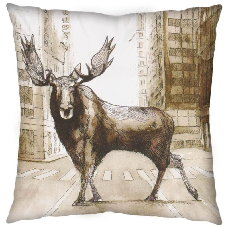 HomeRoots 18" Brown And Cream Moose Linen Throw Pillow Cover image number 0