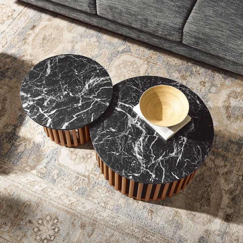 Modway Fortitude Round Faux Marble Top Nesting Coffee Table Set