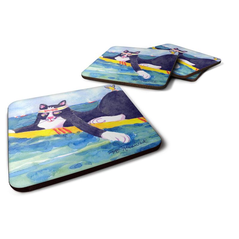 Caroline's Treasures 6051FC Black and White Cat Surfin Bird Foam Coasters (Set of 4), 3.5 H x 3.5 W, Multicolor image number 0