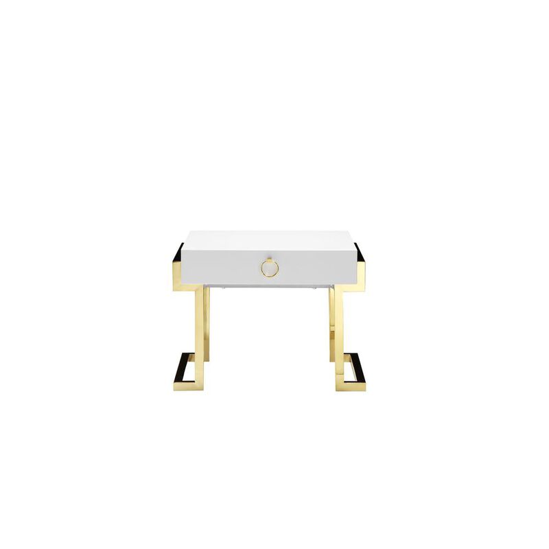 90210 Furniture Julia Side Table In Glossy White Lacquer And Gold