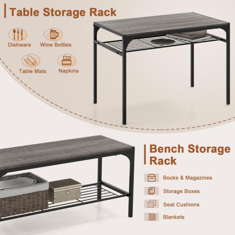 Hivvago Industrial Style Rectangular Kitchen Table with Bench and Chairs
