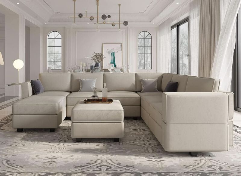 ShipItFurniture Modular U-Shaped Sectional Sofa Grey Velvet with Storage image number 4