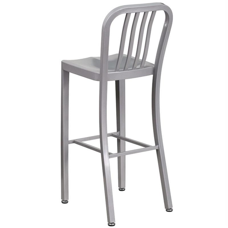 Flash Furniture Commercial Grade 30" High Silver Metal Indoor-Outdoor Barstool with Vertical Slat Back