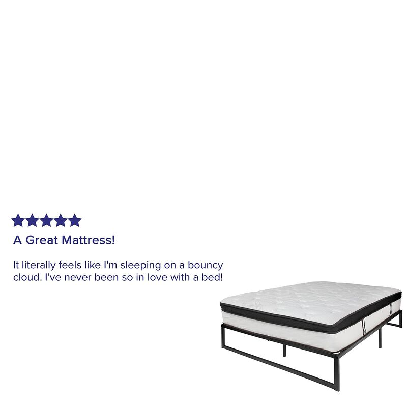Louis 14 Inch Metal Platform Bed Frame with 12 Inch Memory Foam Pocket Spring Mattress in a Box (No Box Spring Required) - Queen image number 2