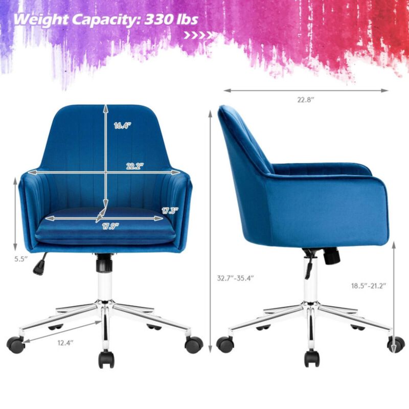 Hivvago Velvet Accent Office Armchair with Adjustable Swivel and Removable Cushion