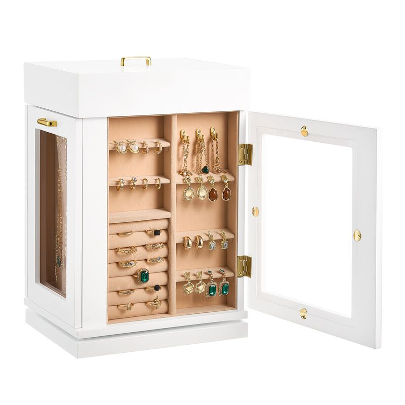 360&deg; Rotating Jewelry Organizer with Built-In Necklace Hooks &ndash; Stylish Storage Box