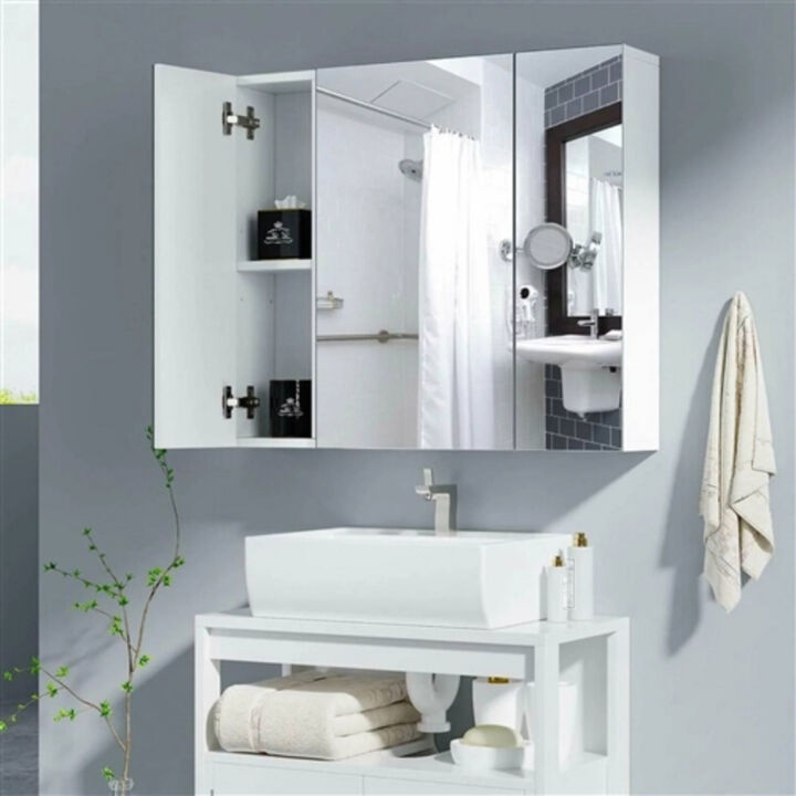 Wall Mounted Bathroom Mirror Cabinet – 3-Door Modern Medicine Storage Cupboard