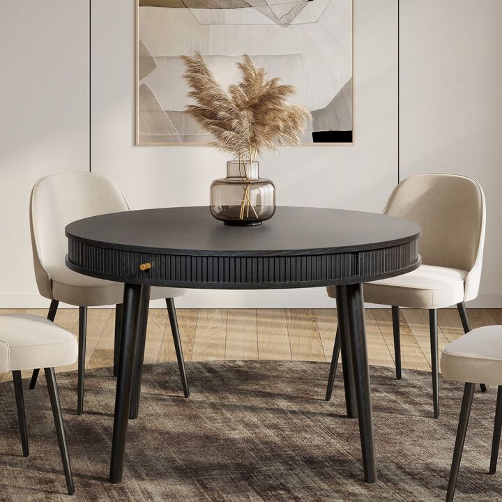 SLIDDO 47'' Round Dining Table for 4 People - Pre-Assembled With 2 Hidden Storages.