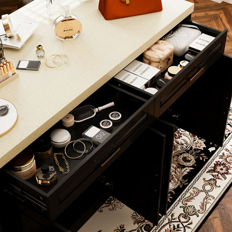 FUFU&GAGA Dresser with Storage & Drawers, MDF Construction with Stone-like Finish (61" W x 37.4" H x 29.1" D)Stone Pattern Top