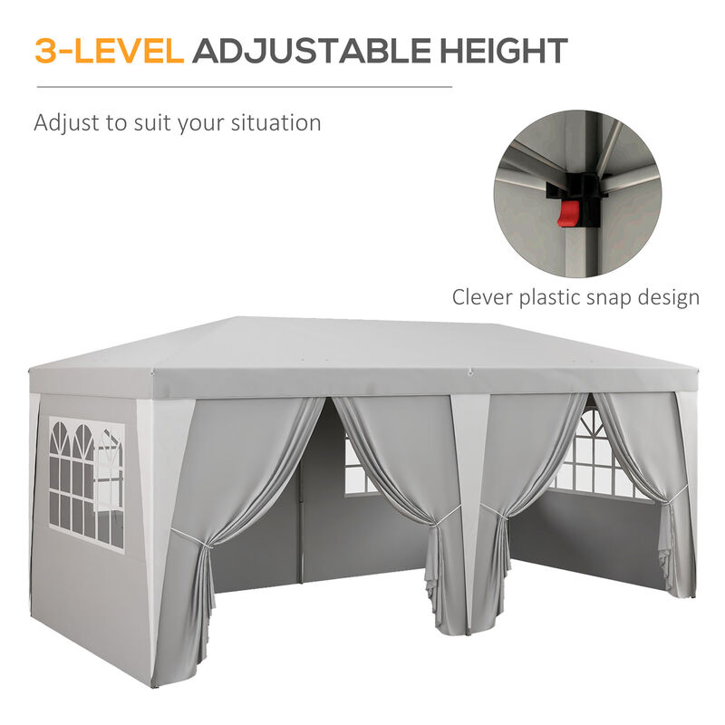 Outsunny 20'x10' Pop Up Canopy Tent with 6 Removable Sidewalls, 4 Windows, Large Ez Up Canopy with Adjustable Height, Instant Shelter Gazebo for Outdoor Events, Party, Wedding, Gray