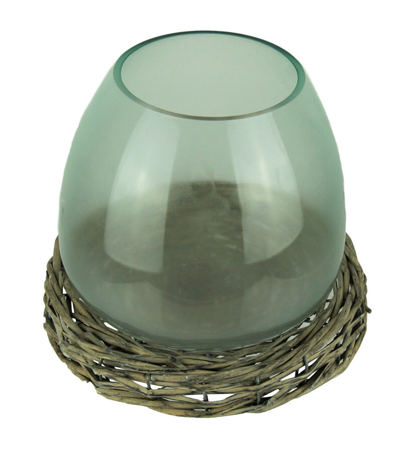8 Inch Diameter Glass Terrarium Vase With Wicker Base image number 0