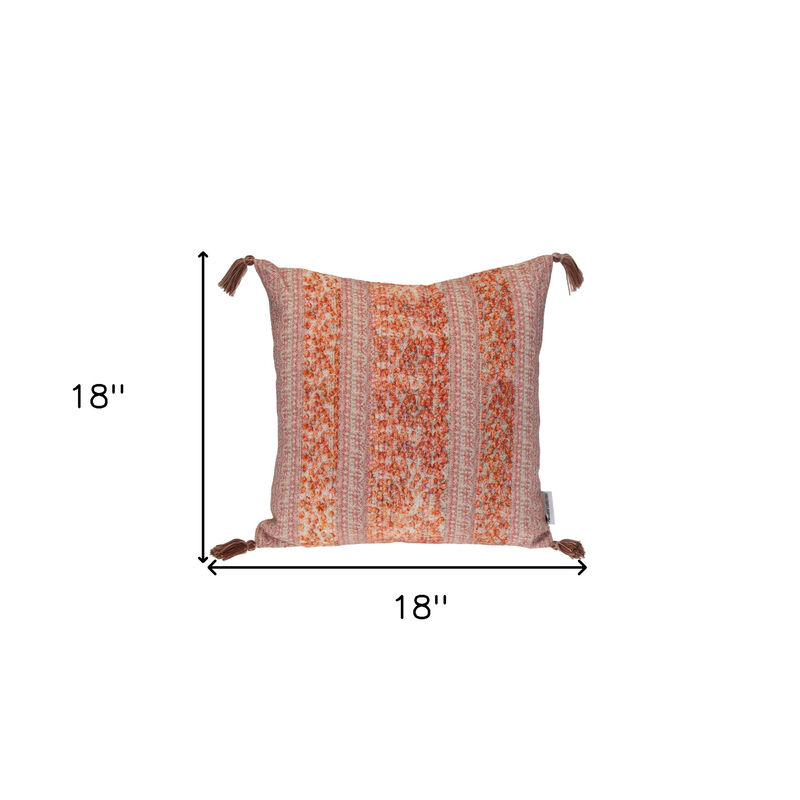 HomeRoots 18" Pink and Orange Cotton Throw Pillow with Tassels image number 4