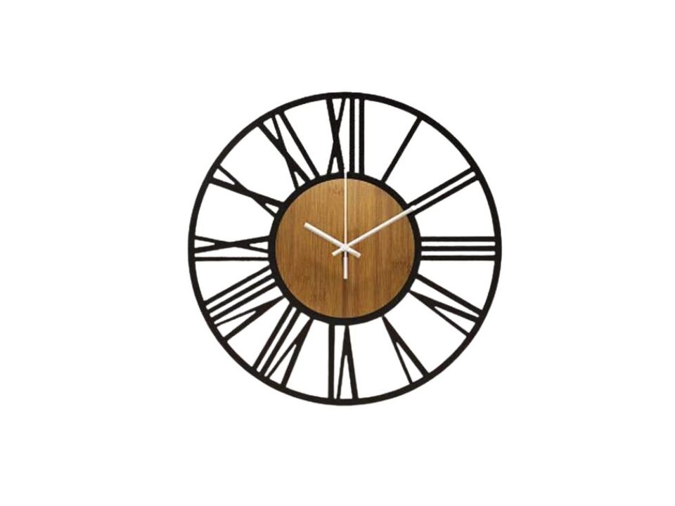 Vintage Black Metal Wood Cafe Wall Clock 13 Inch Silent Non Ticking Outdoor