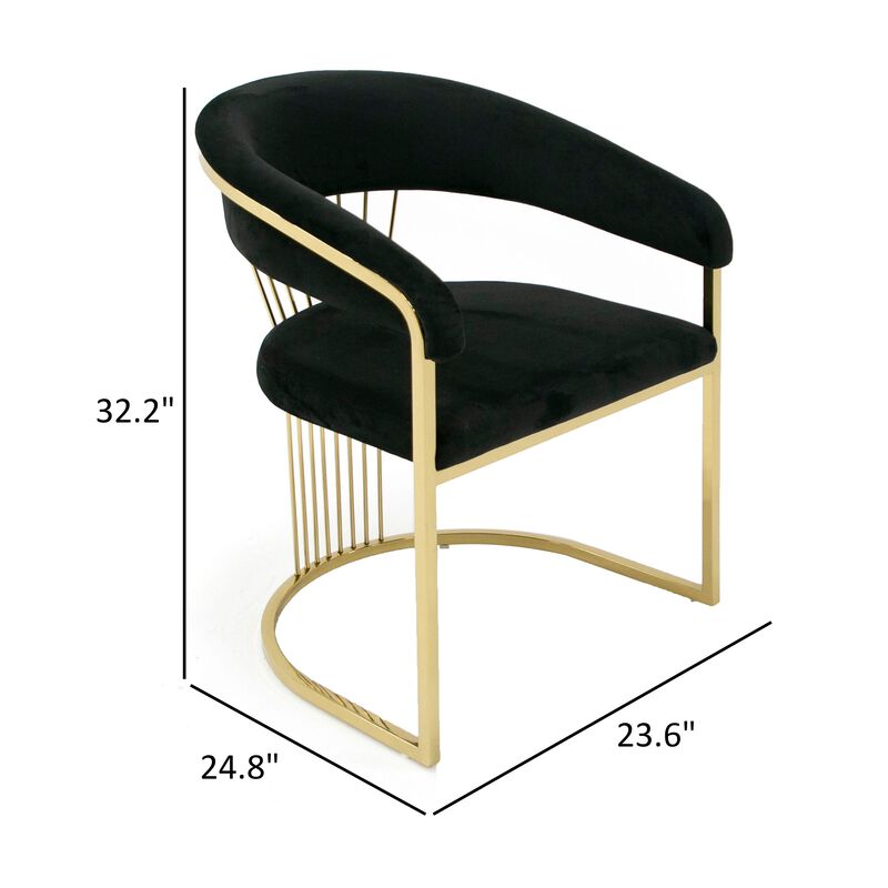 Moha 24 Inch Dining Chair, Round Cantilever Base, Black Velvet, Gold Finish - Benzara image number 5