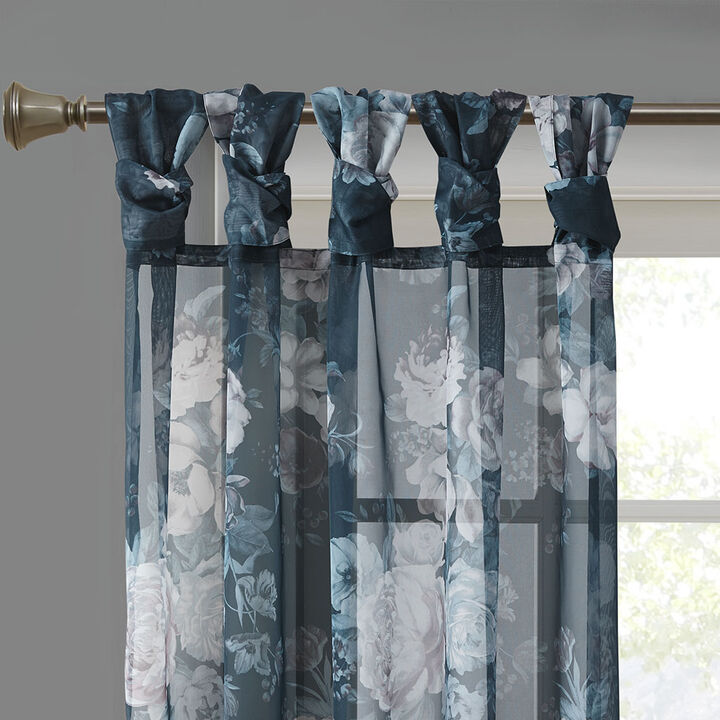 Gracie Mills Caelum Floral Print Twist Tab Top Voile Sheer Curtain
