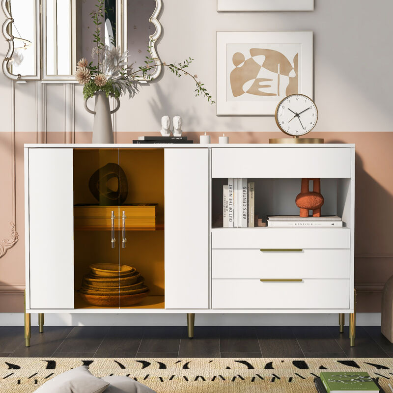 Storage Cabinets with Acrylic Doors, Light Luxury Modern Storage Cabinets with Adjustable Shelves, Accent Cabinet Buffet Cabinet for Living Room, Entryway Description