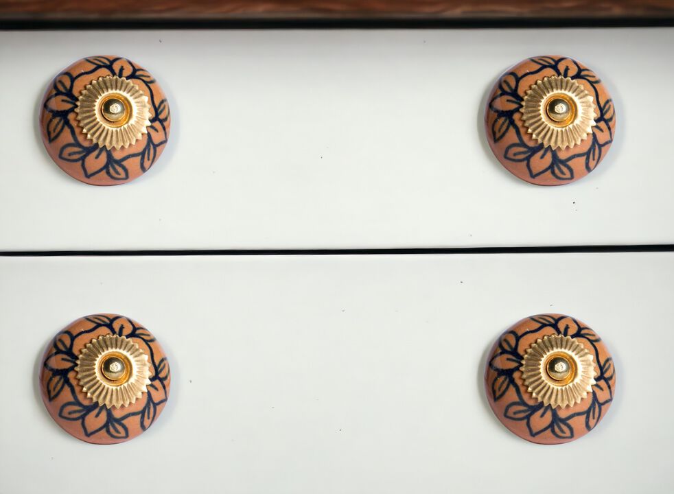 HomeRoots Set of Twelve Blue And Orange Ceramic And Metal Drawer Pull Knobs