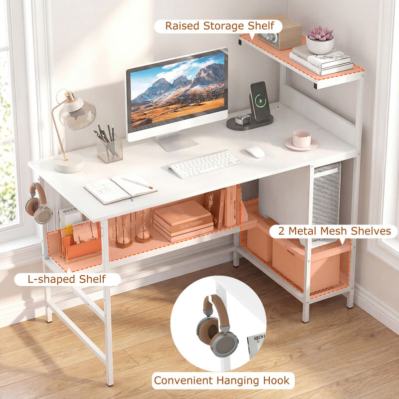 Computer Desk with Built In Power Outlets and Shelves for Home Office image number 7