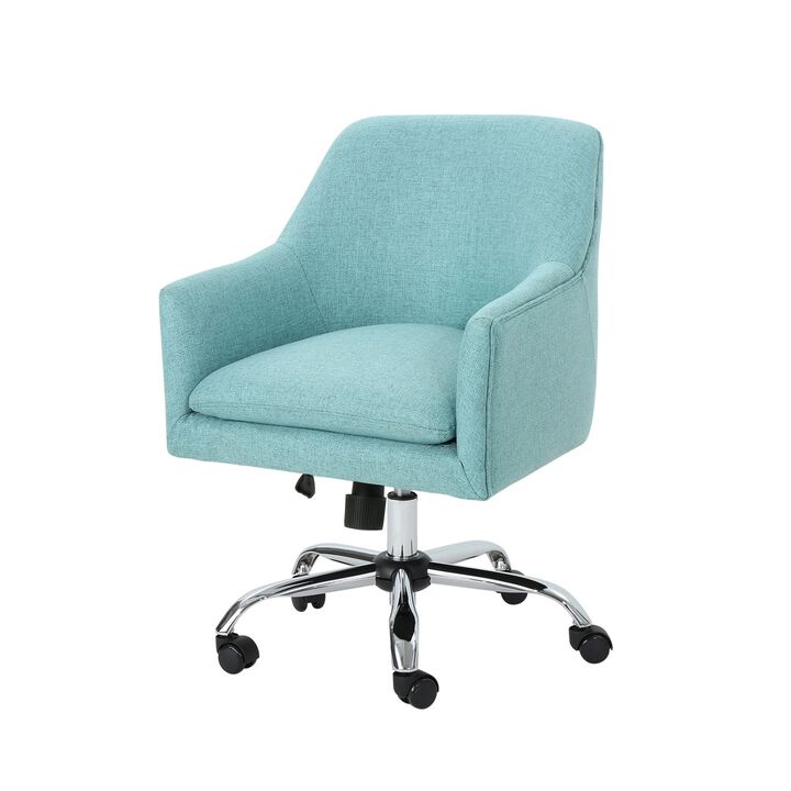 Heza Rolling Swivel Office Chair, Light Blue Fabric, Chrome Metal - Benzara