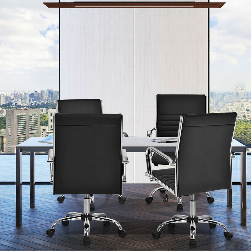 Costway PU Leather Office Chair High Back Conference Task Chair w/Armrests Black