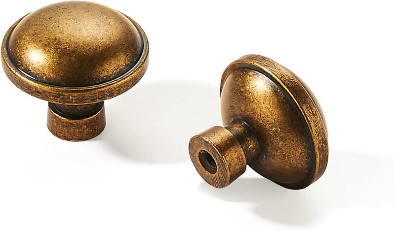 khtumeware 2 Pack 1-1/4 Inch Antique Brass Cabinet Knobs Solid Round Vintage Kitchen Drawer Knobs Dresser Knobs Bi-Fold Door Kno