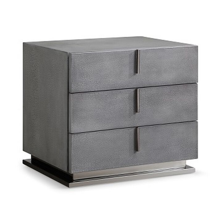 Cid Jely 24 Inch Nightstand, 3 Drawers, Crackled Lacquer Texture, Gray - Benzara