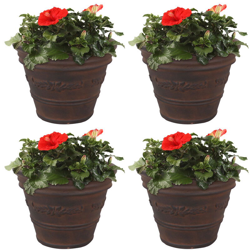 Sunnydaze Laurel Dual-Wall Polyresin Planter - Rust