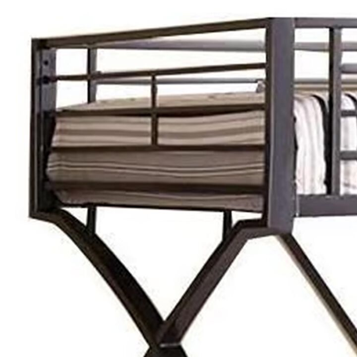 Benjara Twin Over Full Bunk Bed, Modern Arc Design, Front Ladder, Sturdy Gray Metal