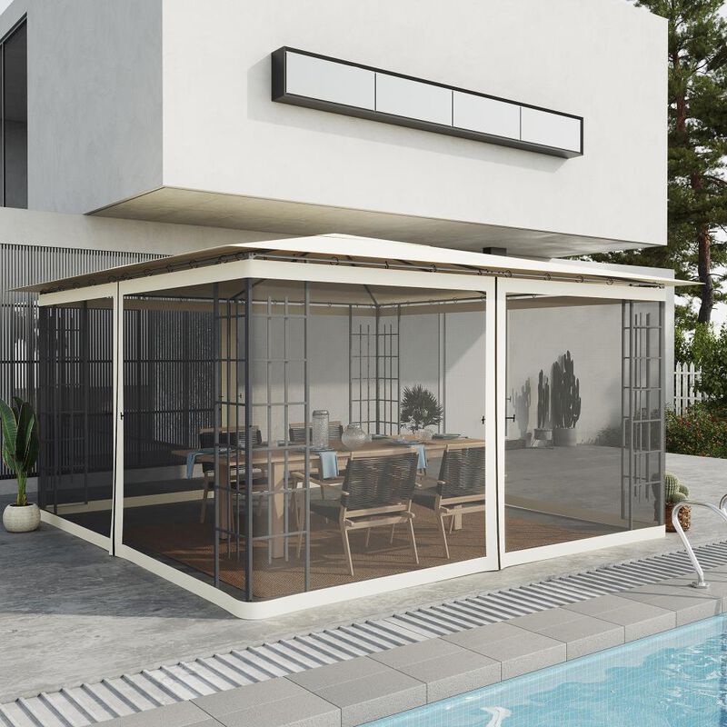 Hivvago 13x13 Outdoor Gazebo Mesh Screen with Zippers image number 5