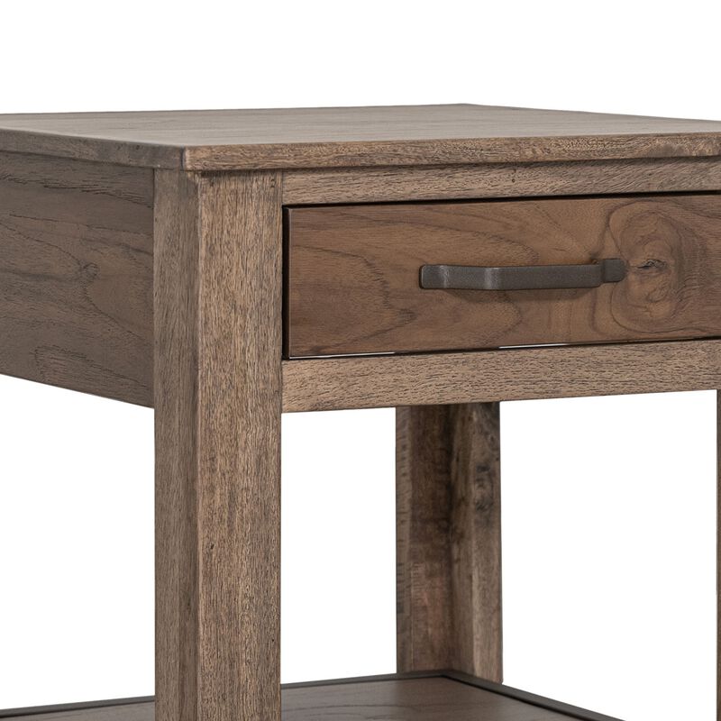 Tacey Side End Table, 1 Drawer 1 Shelf, Rustic Peanut Brown, 23 Inch