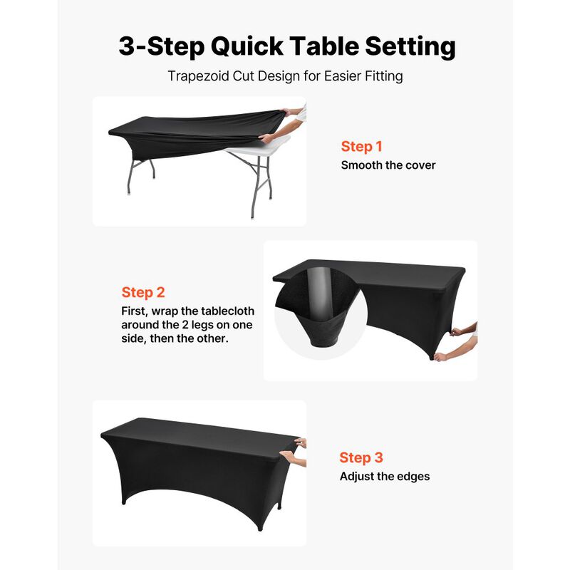 6 Pack Washable Stretch Tablecloths for Rectangular Tables, Fitted Covers for Banquet & Events-Black image number 7