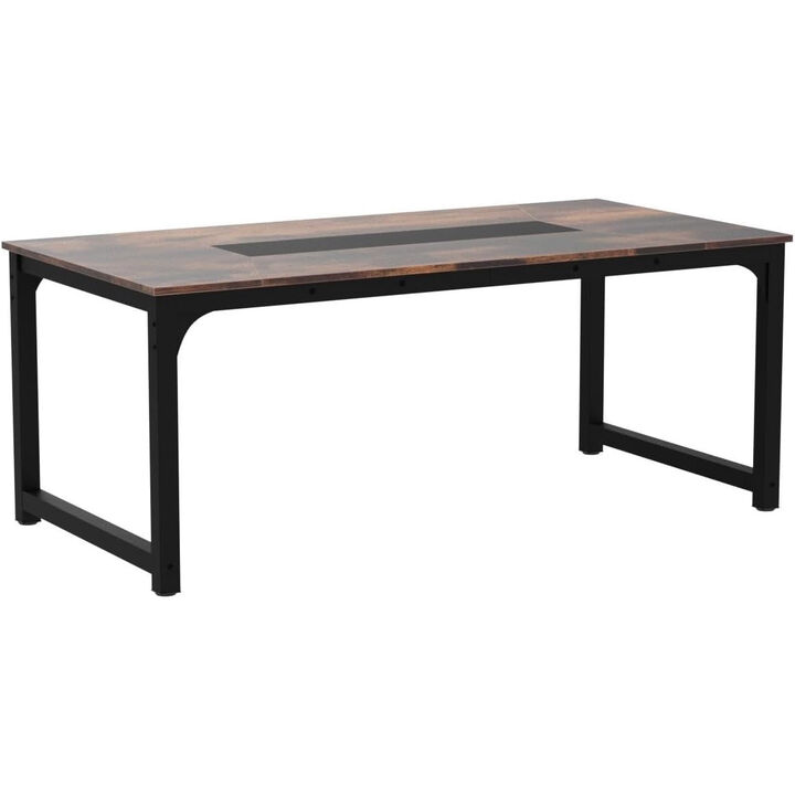 Tribesigns 63" Computer Desk, Modern Executive Office Desk Workstation, Home Office Desk with Dual-Pedestal Base, Large Writing Desk and Work Desk in Light Brown Wood, 250 lb Capacity