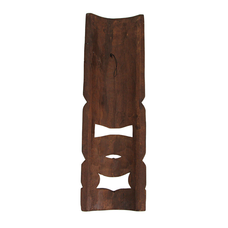 Carved Natural Stained Wood Polynesian Style Tiki Wall Hanging Masks 20 inch image number 4