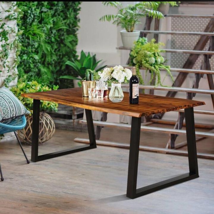 Hivvago Modern Indoor Outdoor Metal Frame Wood Top Patio or Kitchen Dining Table